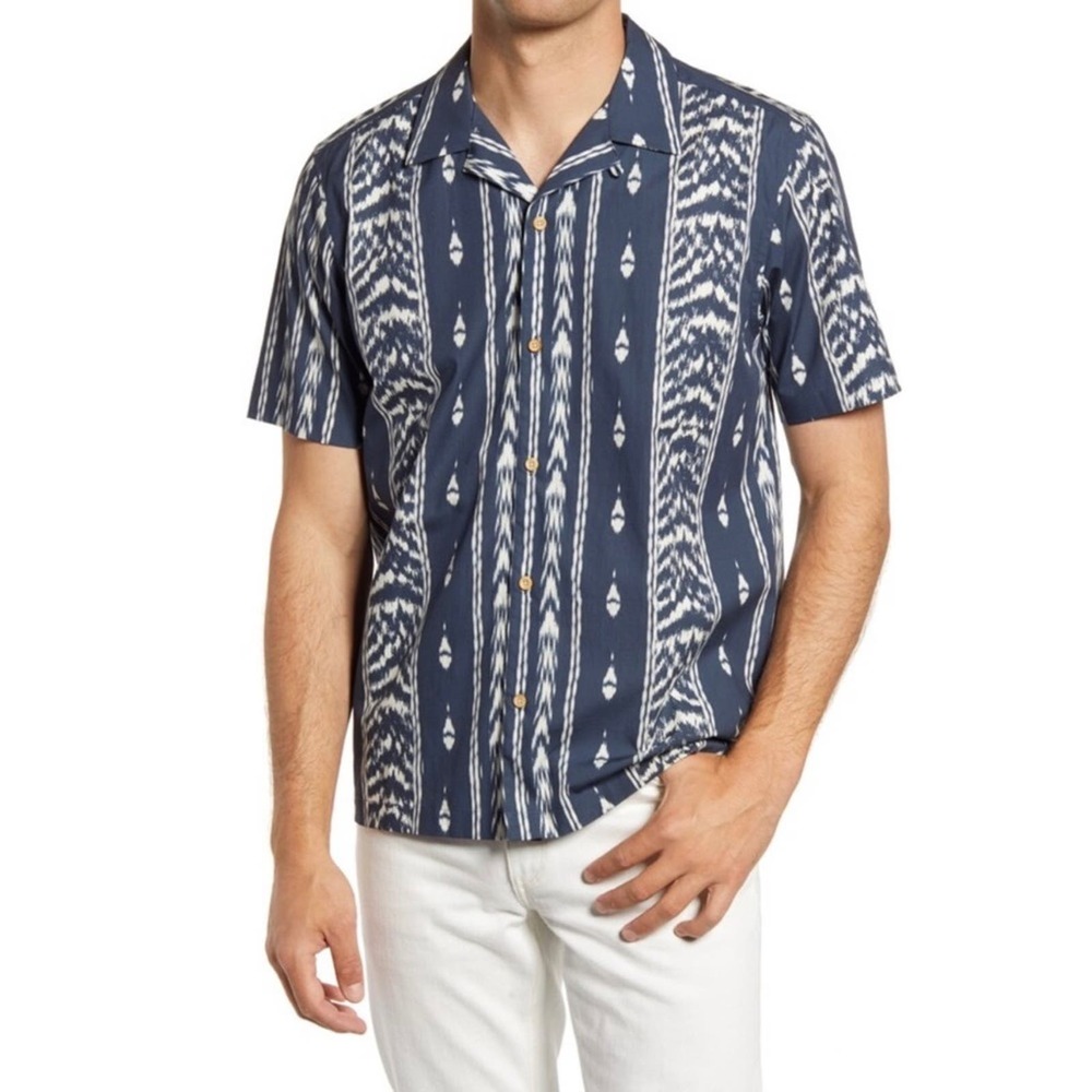 NWT Ted Baker Camra Ikat Stripe Short Sleeve Button-Up Camp Shirt (size L)